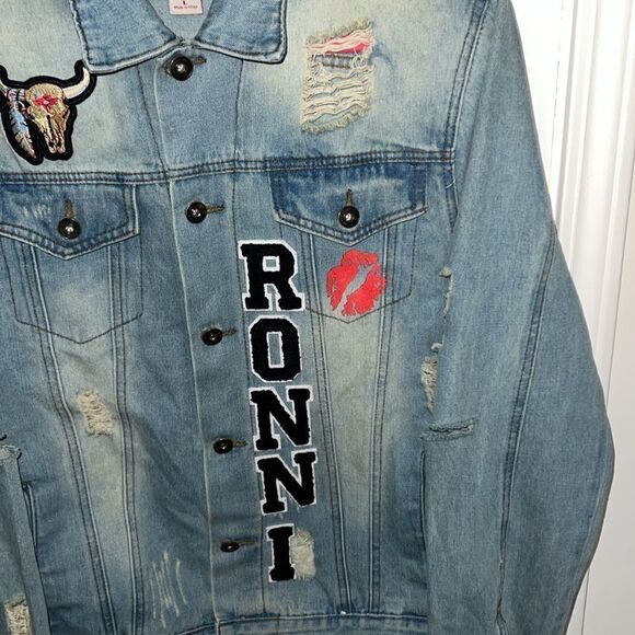 Distressed Denim Jacket with Patches - Picture 3 of 6